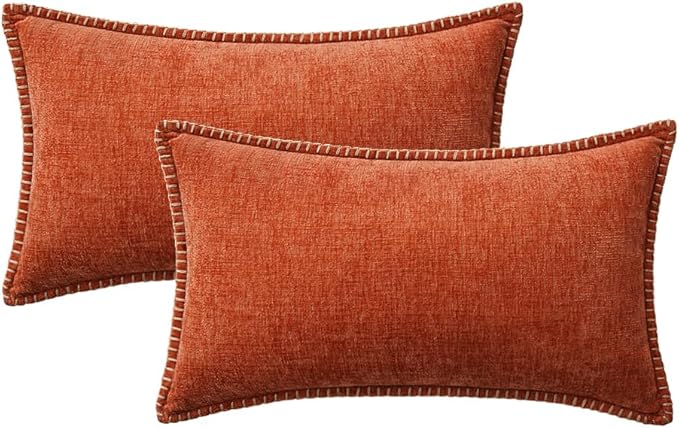 MIULEE Pack of 2 Fall Couch Throw Pillow Covers 12x20 Inch Rust Farmhouse Decorative Pillow Covers with Stitched Edge Soft Chenille Solid Dyed Pillow Covers for Sofa Bed Living Room-Ruum Studio Home