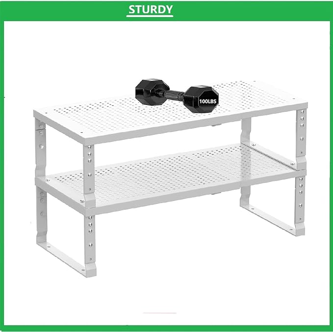 Metal Stackable Expandable Storage Shelf - Multi-Functional Home Storage Shelf, Suitable for Kitchen, Cabinet，Bathroom, Office, Garage, etc.（3PACKS/White/Large-Ruum Studio Home