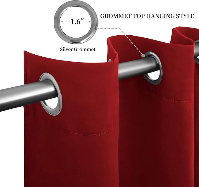 Easy-Going Blackout Curtains for Bedroom, Solid Thermal Insulated Grommet and Noise Reduction Window Drapes, Room Darkening Curtains for Living Room, 2 Panels (52x46 in,Christmas Red)-Ruum Studio Home
