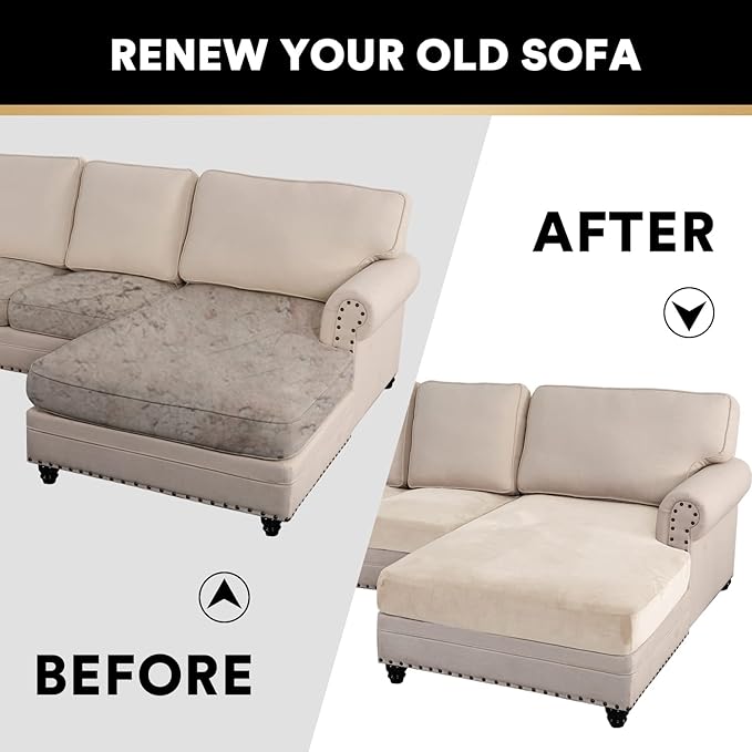 PrinceDeco Sectional Couch Covers 4 Pieces Couch Covers for Sofa Velvet Separate Couch Cover L Shape for Left/Right Chaise(3 Seater + 1 Chaise,Ivory)-Ruum Studio Home
