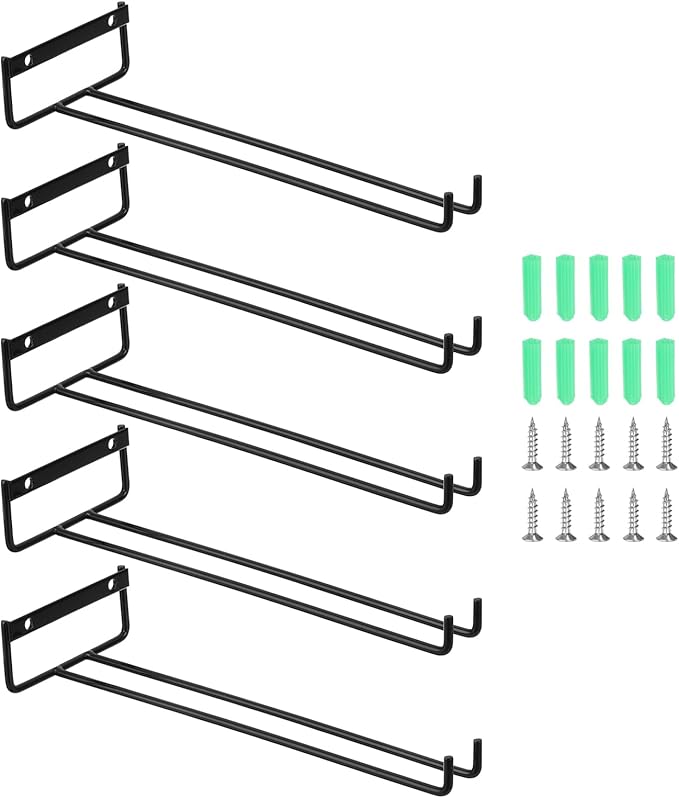 Uxcell 5-Pack Black Iron Wine Glass Rack, 11.02" Hanging Stemware Holder, Under Cabinet & Wall Mountable, Perfect for Kitchens & Bars-Ruum Studio Home