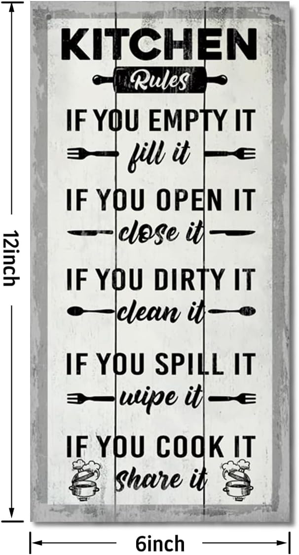 Hanging Kitchen Rules Wood Decor Sign, Rustic Kitchen Wooden Signs, Printed Wood Wall Art Sign, Kitchen Door Rules Rustic Sign, Hanging Wood Sign Kitchen Decor, Funny Farmhouse Kitchen Wall Décor J1-Ruum Studio Home