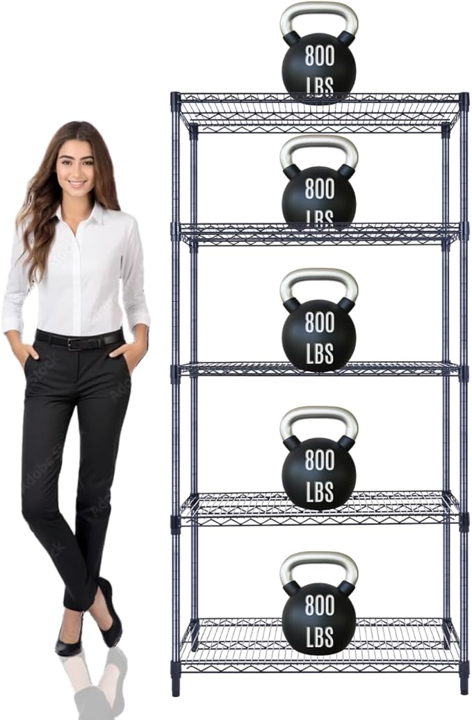 36"x18"x72" Prime Heavy Duty Black 5-Tier Wire Shelving NSF 4000 LBS MAX Capacity Storage Rack for Commercial, Hospital, School, Garage, and Kitchen Uses (with Wheels)-Ruum Studio Home