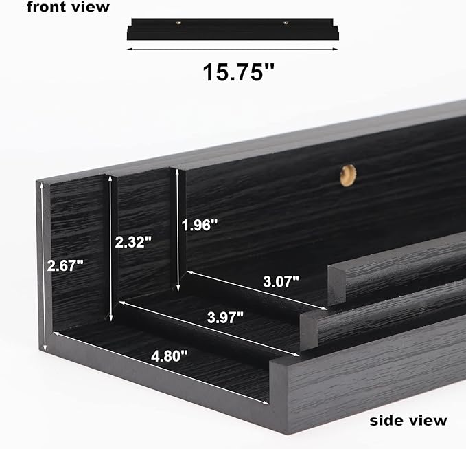 Giftgarden 16 Inch Black Floating Shelves for Wall Mount, Woodgrain Wall Shelf Ledge for Bathroom Bedroom Kitchen Living Room Office Storage, Set of 3 Different Sizes-Ruum Studio Home
