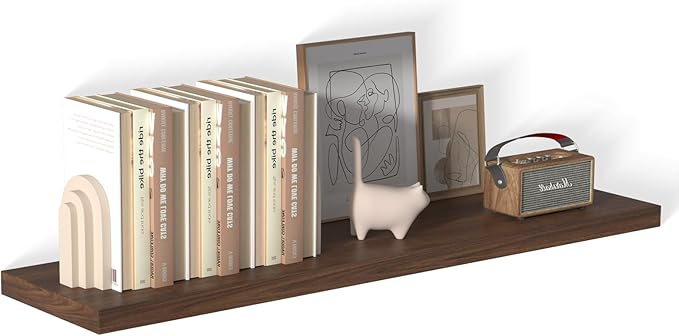 48 Inch Floating Shelf 1 Pack Large Floating Shelves for Wall No Drilling Accessories Included Deep Wall Shelves for Living Room Kitchen Farmhouse 48" W x 12" D x 1.2" Walnut-Ruum Studio Home