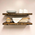Rustic Shelves with J-Brackets Set of 2, Industrial Shelf, Kitchen Shelves, Solid Wood, Decorative Wall Storage, Heavy Duty, URBANDI (Dark Brown, 12Wx12D)-Ruum Studio Home