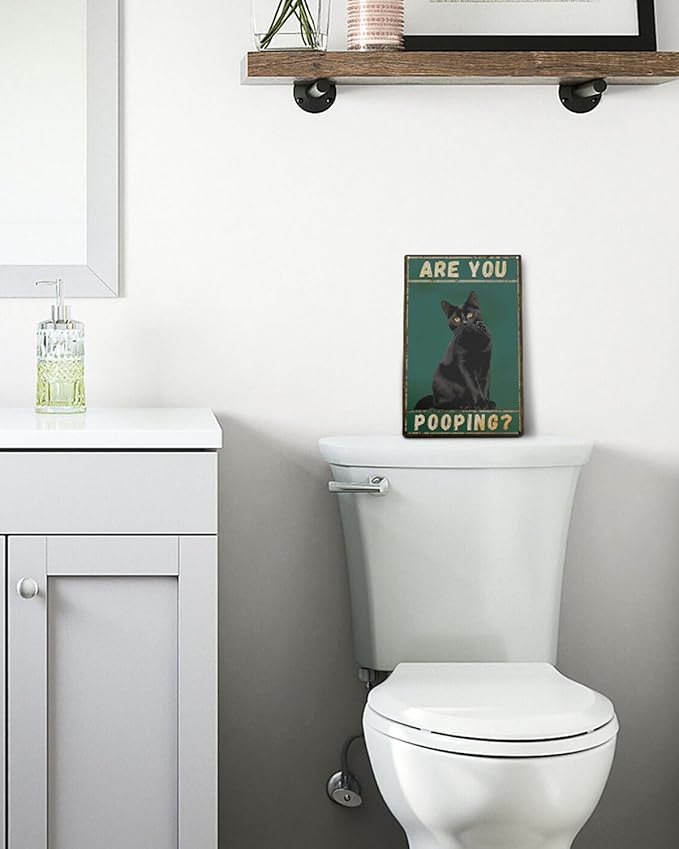 ALKB Funny Black Cat Sign Are You Pooping Metal Signs Black Cat Gift Vintage Bathroom Wall Decor 8 x 12 Inch-Ruum Studio Home