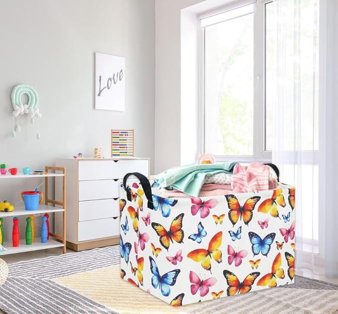 HIYAGON Kids Empty Baby Girl Basket - Rainbow Decor Butterfly Organizer-Ruum Studio Home