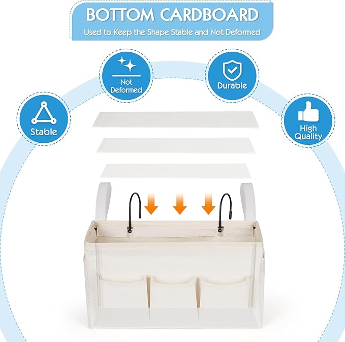 Bedside Storage Caddy/Bedside Hanging Storage Bag for Headboards Bunk Beds Dorm Rooms Book Phone Magazine Holder (New White)-Ruum Studio Home