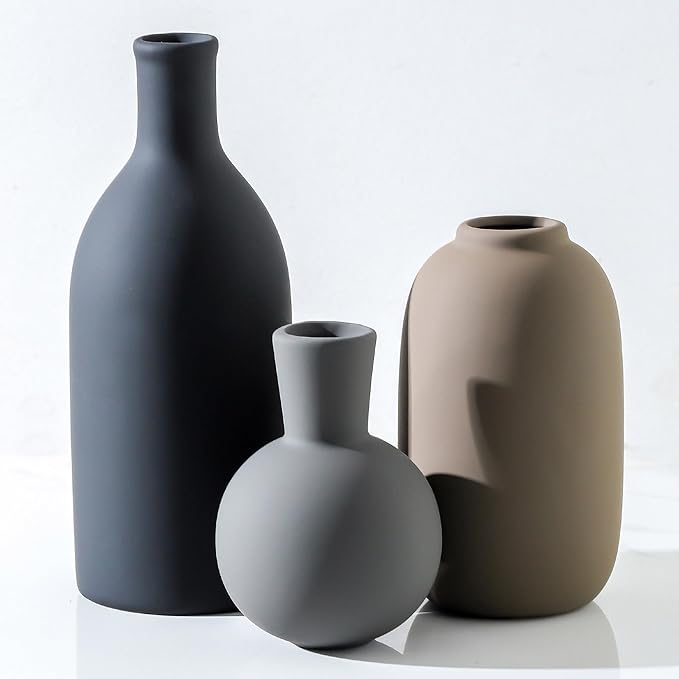 Ceramic Vase Set of 3, Rustic Farmhouse Vases Home Decor Pottery Pampas Vase Decoration Modern Neutral Flowers Vases for Room Decor, Entryway, Living Room, Table, Kitchen, Bedroom - Multicolor-Ruum Studio Home
