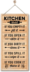 Hanging Kitchen Rules Wooden Sign, Rustic Kitchen Decor, Printed Wall Art, Funny Farmhouse Wall Decor-Ruum Studio Home