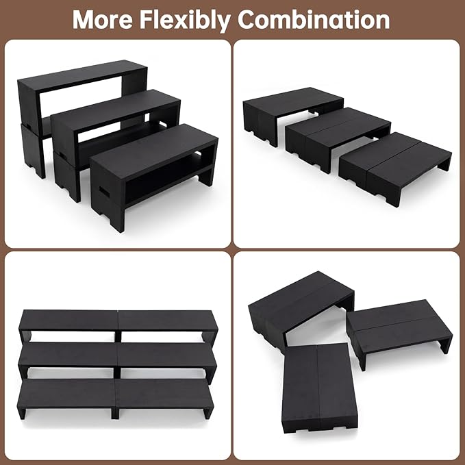 Display Wood Risers Wooden Stand 3 Tier Black Wood Racks Decorative Rectangular, 2 Set 6 Piece Cupcake Stands Cologne Perfume Organizer Dessert Showcase(Black)-Ruum Studio Home