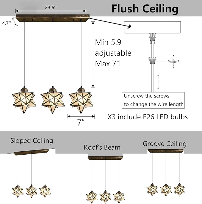 Farmhouse Frosted White Glass Chandelier 3 Lights Star Pendant Lights for Dining Table Kitchen Island Modern Ceiling Hanging Lights Included LED Warm Light Bulbs Oiled Bronze-Ruum Studio Home