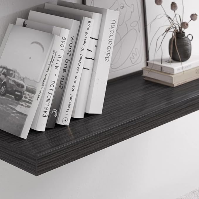 Floating Shelf, Set of 2 Wall Shelf, 30 in W x 12.75 in D x 2 in H Wooden Floating Wall Shelf with Invisible Brackets for Living Room/Bedroom/Bathroom/Kitchen Storage and Decor, Black Wood-Ruum Studio Home