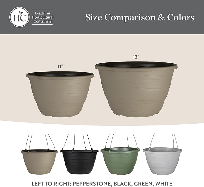 The HC Companies Wrapt Hanging Planters - Lightweight Plant Pot Hanger for Hanging Plants, Vegetables & Herbs - Outdoor & Indoor Hanging Basket for Plants (11" Black, Pack of 2)-Ruum Studio Home