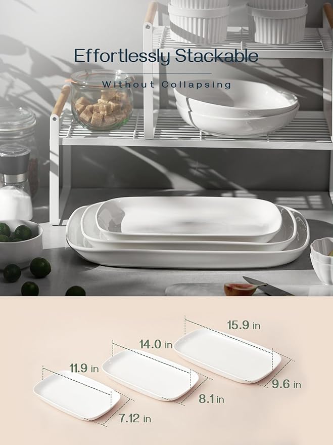DOWAN Serving Platters and Trays for Wedding Decor, 16"/14"/12" Serving Dishes for Entertaining, White Porcelain Plates Set of 3-Ruum Studio Home
