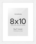 Homeforia 8x10 Picture Frame White, High End Oak 8 x 10 Wooden Frames with Mat 5 by 7 Print, 8x10 Wood Frame Matted to 5x7 inch Photo, 8by10 Wall or Tabletop Frames, Tempered Glass, Wall Kit, Set of 1-Ruum Studio Home