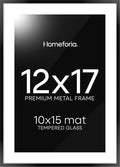 Homeforia 12x17 Picture Frame Black, High End Metal 12x17 Poster Frames with Mat 10x15 for Photo, 12 x 17 Black Frame Matted to 10 x 15 inch Print, 17x12 Thin Frame, Tempered Glass, Wall Kit, Set of 1-Ruum Studio Home