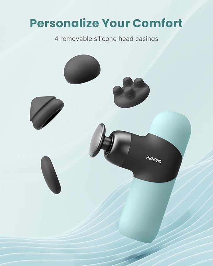 RENPHO Mini Thermal Massage Gun with Heat, Portable Deep Tissue Percussion Massager, Color Silicone Sleeves Travel Size with Carry Case, Mint-Ruum Studio Home