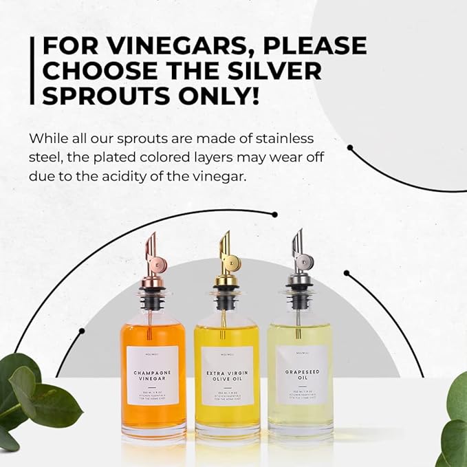 Molimoli Oil and Vinegar Dispenser with Metal Pour Spout, Weighted Pourer, Glass Bottle Dispenser for Kitchen, Olive Oil Cruet, Glass Olive Oil Bottle |350ml, Set of 2-Ruum Studio Home