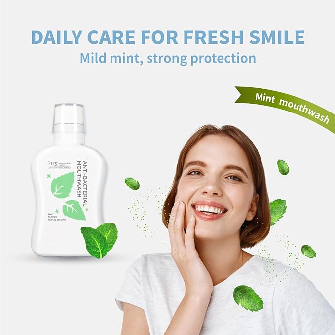 Mouthwash for Kids P113+ Peptide Anti Cavity Mouth Rinse Alcohol Free for Teeth and Gums Safe Oral Hygiene for Newborn to Toddler 11.08 fl oz (11.08 Fl oz, Mint(for Adult))-Ruum Studio Home