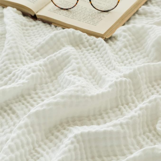 EMME Cotton Bed Blankets White Blankets for Bed Muslin Twin Blanket 60"x80" Lightweight Soft Twin Blanket All Season Gauze Blanket-Ruum Studio Home