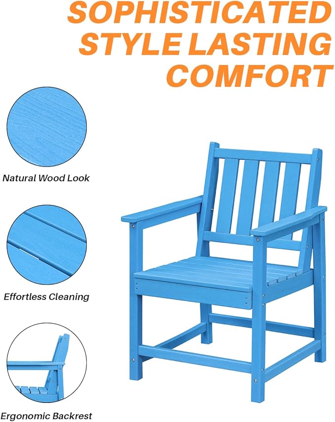 Patio Dining Chair Set of 2, HDPE Outdoor Dining Chair, Ergonomic HDPE Dining Chairs with Deep Seating, All Weather Outdoor Chairs Furniture for Backyard, Deck, Garden, Poolside, Sky Blue-Ruum Studio Home