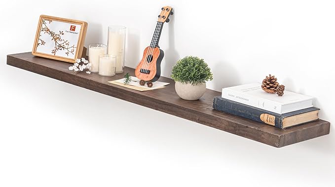 Fun Memories Floating Shelves for Wall, 48"x9.3" Rustic Solid Elm Wood Wall Shelves, Heavy-Duty Mounted Shelves with Invisible Brackets, Set of 2 for Living Room, Bedroom, Kitchen, Walnut Finish-Ruum Studio Home