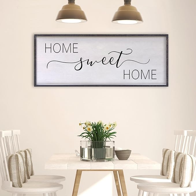 Home Sweet Home Sign Wall Decor 40"x15" Above Bed Living Room Large Wooden Framed Family Plaques Art (Black)-Ruum Studio Home