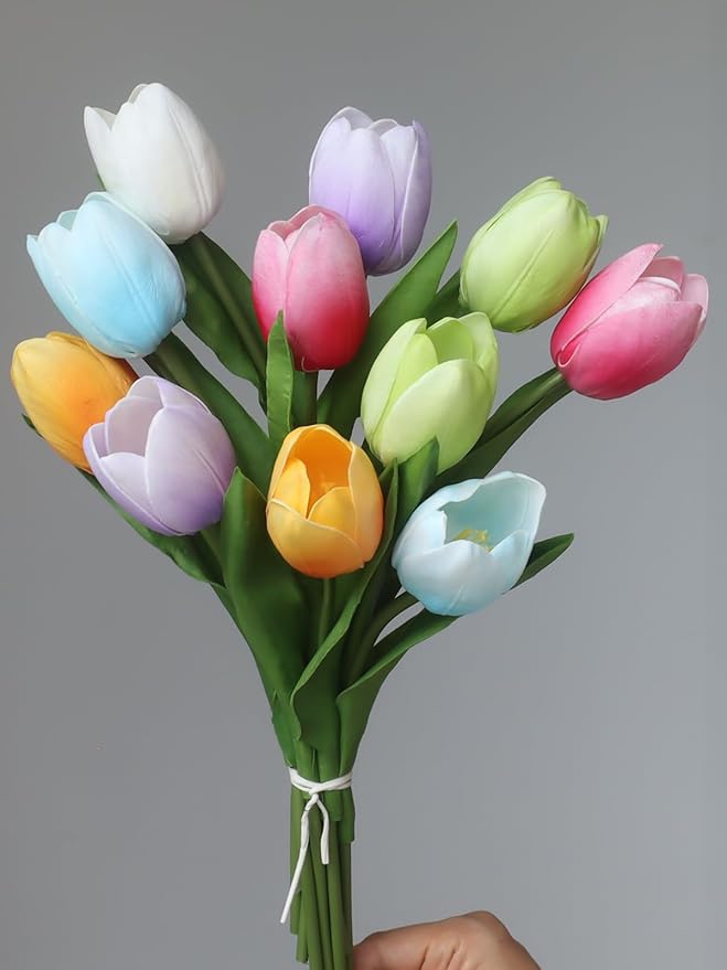 Buart Spring-Colors Tulip Flowers Artificial Luxury Big Tulip Valentine's Day Mother's Day Easter Home Kitchen Wedding Decorations(11pcs)-Ruum Studio Home