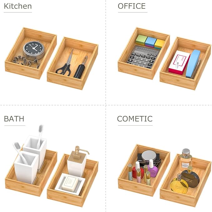 Bamboo Kitchen Drawer Organizer,Stackable Silverware Tray Utensil Organizer Cutlery Holder for Kitchen,Wooden Storage Box for Bathroom, Multi-Use Storage Bins Boxs Dividers for Office(9x6x2.5 inch）-Ruum Studio Home