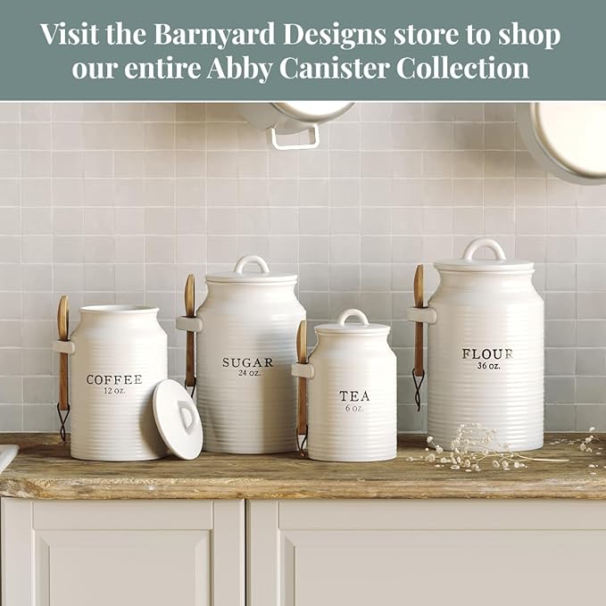 Barnyard Designs Canister Set for Kitchen Counter, Coffee Tea Sugar Container Ceramic Set, Decorative Canisters, Rustic Farmhouse Canister Jars, White (Coffee/Sugar/Tea)-Ruum Studio Home