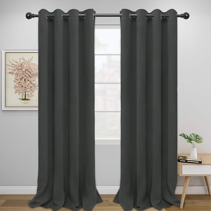 Easy-Going Blackout Curtains for Bedroom, Solid Thermal Insulated Grommet and Noise Reduction Window Drapes, Room Darkening Curtains for Living Room, 2 Panels (52x96 in,Dark Gray)-Ruum Studio Home