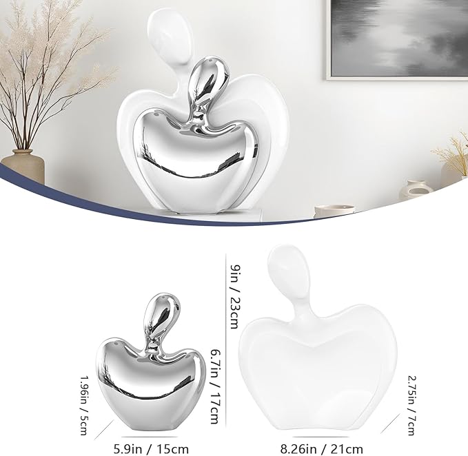 XMGZQ White and Silver Ceramic Couple Figurines Home Decor,Wedding Engagement Romantic Gift for Husband Wife,Large Male and Female Love Statue Valentine's Day Birthday,Abstract Hugging Couple-Ruum Studio Home