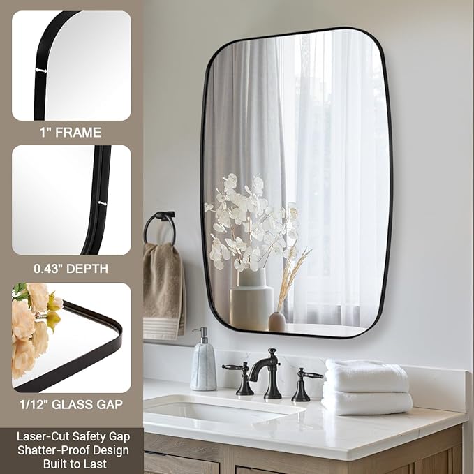 ANDY STAR 30x36” Black Bathroom Mirror, Oblong Vanity Mirror with Stainless Steel Metal Frame, Matte Black Oval Mirror for Over Sink, Modern Anti Rust Wall Mounted-Ruum Studio Home
