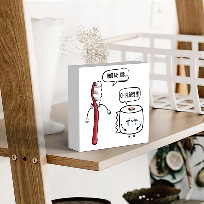 Funny Bathroom Decor, Funny Bathroom Wall Art, Black and White Bathrooms Decoration Decor for Shelves, Wooden Box Decor Sign for Home Farmhouse Office Living Room Table-Ruum Studio Home