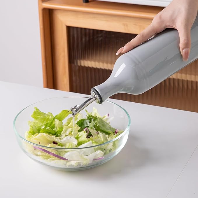 Sweejar Large Ceramic Olive Oil Dispenser Bottle, Opaque Oil Cruet Protects Oil to Reduce Oxidation, Suitable for Storage Oil, Vinegar, Soy Sauce & Other Liquids, Pack of 1, 24 Fl Oz (Gray)-Ruum Studio Home