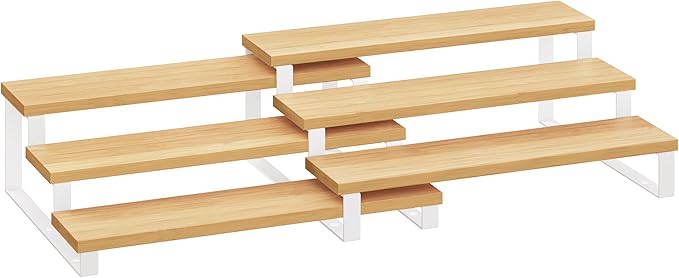 SONGMICS Display Risers, Set of 2 Engineered Wood Perfume Organizer Stand, 3-Tier Cupcake Stand Holder, Spice Rack, Shelf Risers for Figures, Dessert Shelves, Natural Beige and Cloud White UKCS016N02-Ruum Studio Home