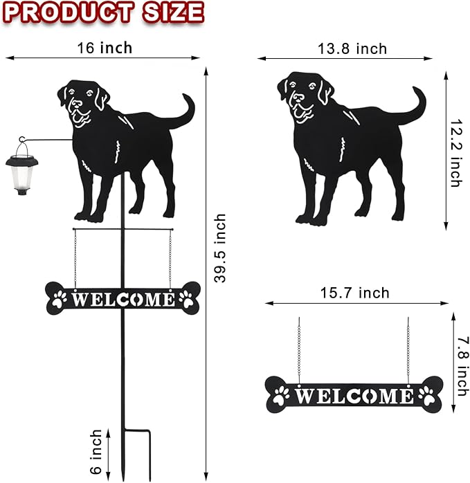 BAYN Solar Labrador Silhouette Dog Breed Welcome Sign with a Lantern Outdoor Decorative Garden Stakes for Yard, Lawn, Patio, Pathway-Ruum Studio Home