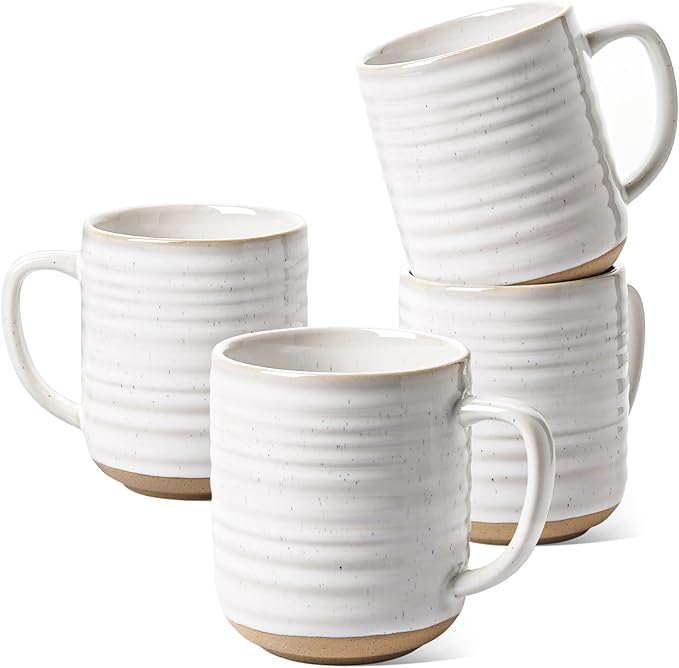 LE TAUCI Coffee Mugs 12 oz, Ceramic Mug Set, Housewarming Wedding Present, Coffee Cups for Latte, Hot Tea, Cappuccino, Mocha, Cocoa - Set of 4, Arctic White-Ruum Studio Home