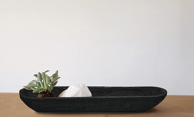 Creative Co-Op Decorative Paulownia Wood Bowl, Black-Ruum Studio Home