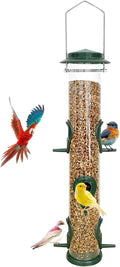 MIXXIDEA 1PK Metal Bird Feeders with 6 Feeding Ports,Tube Bird Feeder with Steel Hanger,Hard Plastic Wild Bird Feeder for Outdoors Hanging, Attracting Birds in Your Lawn, Garden, Balcony–Green-Ruum Studio Home