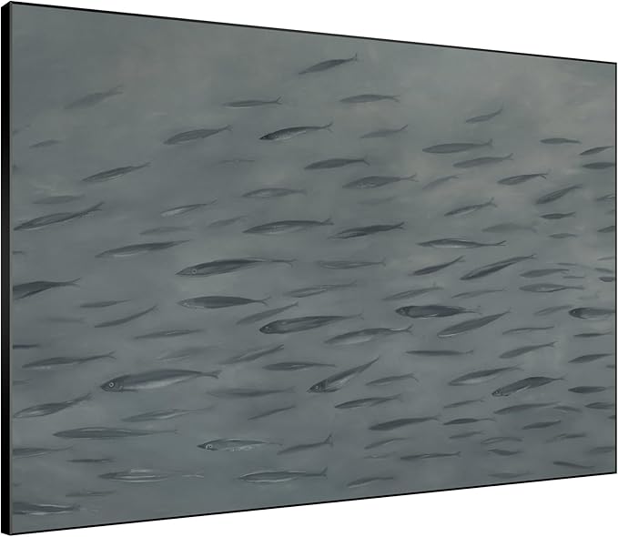 SIGNWIN 46"x60" Extra Large Framed Wall Art Gray School of Fish Minimalist Ocean-Inspired Marine Life Illustration for Home Living Room Bedroom Decor (Frame Assembly Required)-Ruum Studio Home