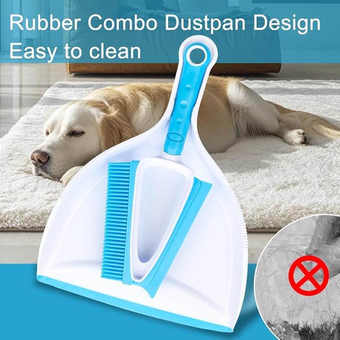 Pet Rubber Brush with Mini Dustpan,Dog Cat Hair Removal Brush with Squeegee,Portable Small Carpet Brush for Clothes,Cars,Sofa,Bed Sheet-Ruum Studio Home