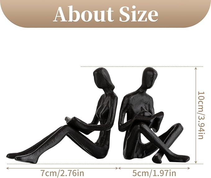 Sziqiqi Book Ends for Shelves Decorative - Cast Iron Bookends for Books Reading Couple Bookshelf Decorative Objects Metal Modern Statue Sculpture Gift for Readers Book Lovers Nerd-Ruum Studio Home