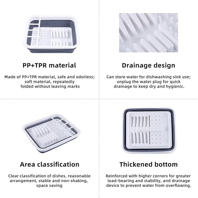 THANSTAR Collapsible Dish Drying Rack for RV Kitchen, Foldable Drainer Organizer for Kitchen Countertop, Space Saving Portable Dish Rack for Campers, Travel Trailer & Small Spaces, Easy Storage, Grey-Ruum Studio Home