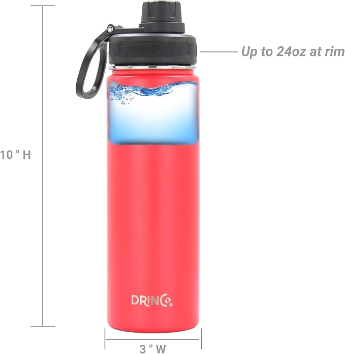 DRINCO Stainless Steel Water Bottle Spout Lid Vacuum Insulated Double Wall Water Bottle Wide Mouth (40oz 32oz 22oz 18oz 14oz) Leak Proof Keeps Cold or Hot (22 oz, 22oz Barn Red)-Ruum Studio Home