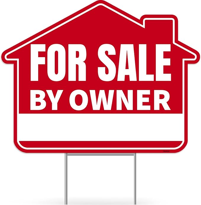 1PC For Sale By Owner Sign with Stakes, 17 Inches by 13 Inches - Double Sided Signs - Corrugated Plastic - FSBO Yard Sign for Home House Real Estate-Ruum Studio Home