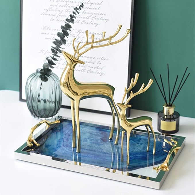 Sziqiqi Reindeer Figurine Statues Deluxe Set of 2, Christmas Deer Pure Copper Heavy Reindeer Ornaments for Home Decor Accents Living Room Office Bookself Tabletop Mantle Christmas Decoration, Gold-Ruum Studio Home