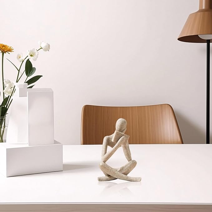 Bookshelf Decor Reading Statue - Abstract Art Thinker Sculpture Bookend for Shelves Aesthetic, Modern Home Decoration Figurine for Living Room Office Shelf Desk Coffee Table Decor(Beige Right)-Ruum Studio Home
